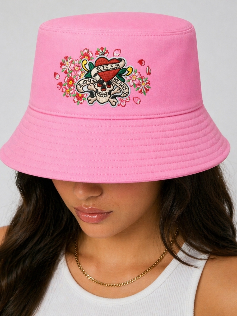 🆕️Ed Hardy Pink Bucket Hat Skull Heart Floral Graphic Y2K Streetwear Unisex NWT